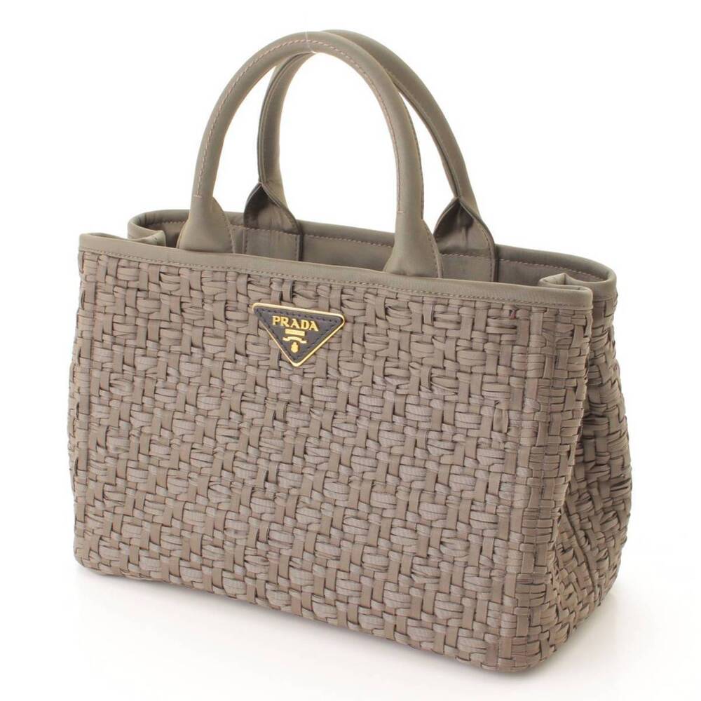 Prada TESSUTO INTRECC CANAPA Woven Tote Bag Khaki Green - Picture 2 of 8